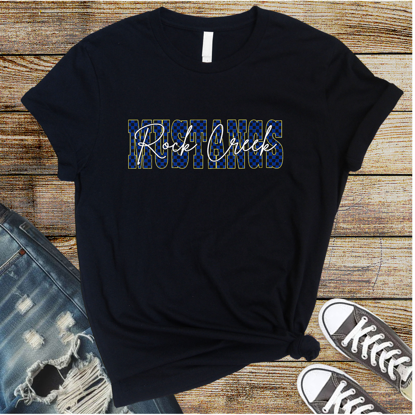 Rock Creek Script with Checkered Mustangs