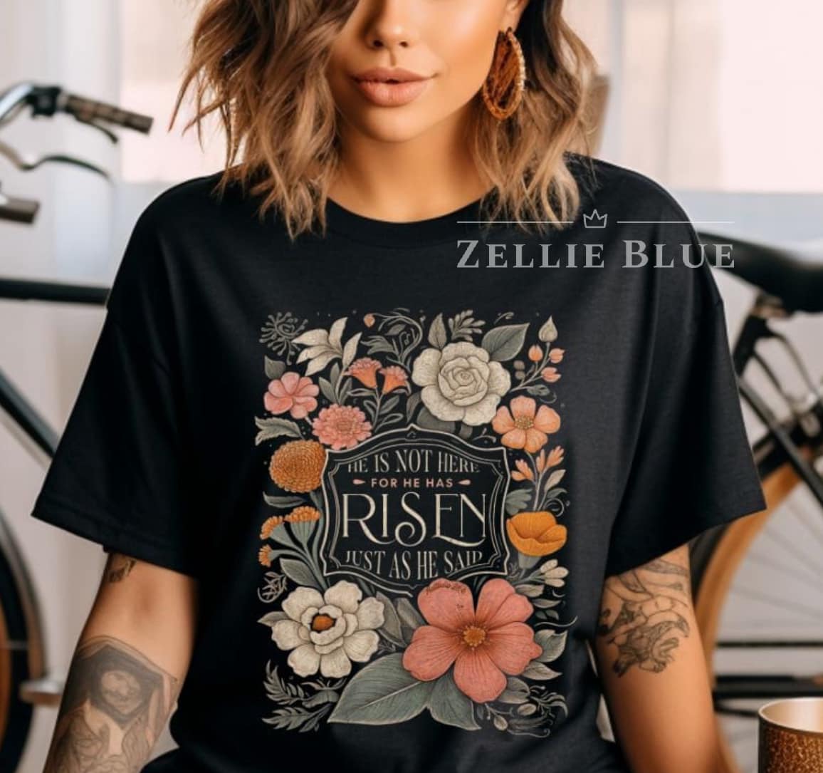 He Is Risen Black Floral