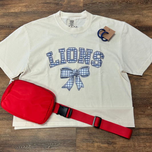Lions Arched Gingham with Bow (Blue)
