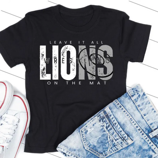 WRESTLING LIONS INSET WORDS