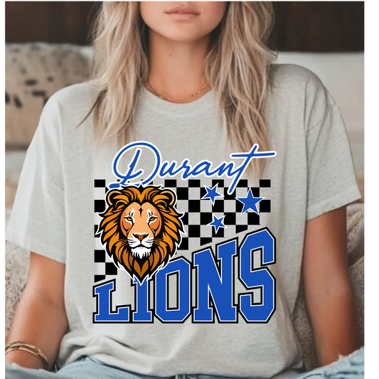 Durant Lions Checkered Slant